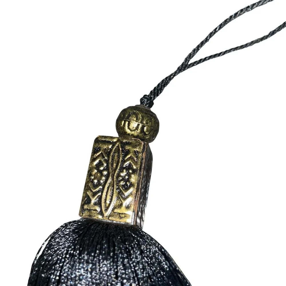 Vintage Black‎ Tassel Pair Brass Caps Gothic Victorian Decor Trim